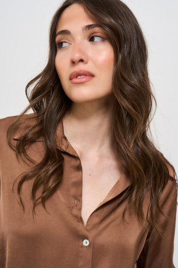 Camicia donna satinata marone - 3