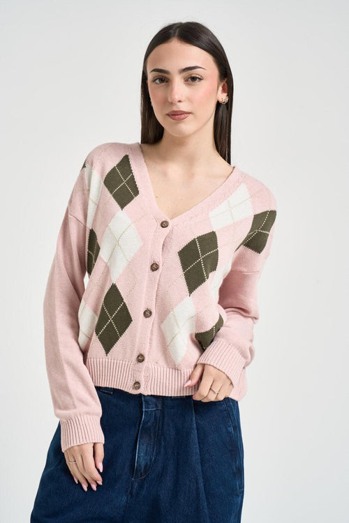 Cardigan donna a rombi rosa