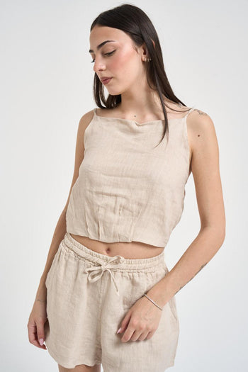 Top donna in lino ecru - 3