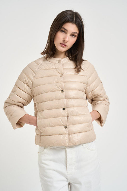 Piumino donna maniche a tre quarti beige
