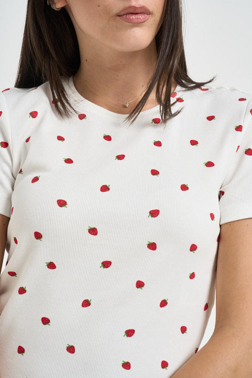 T-shirt donna con stampa fragole bianca - 2