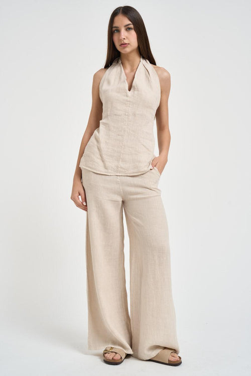 Top donna in lino sabbia