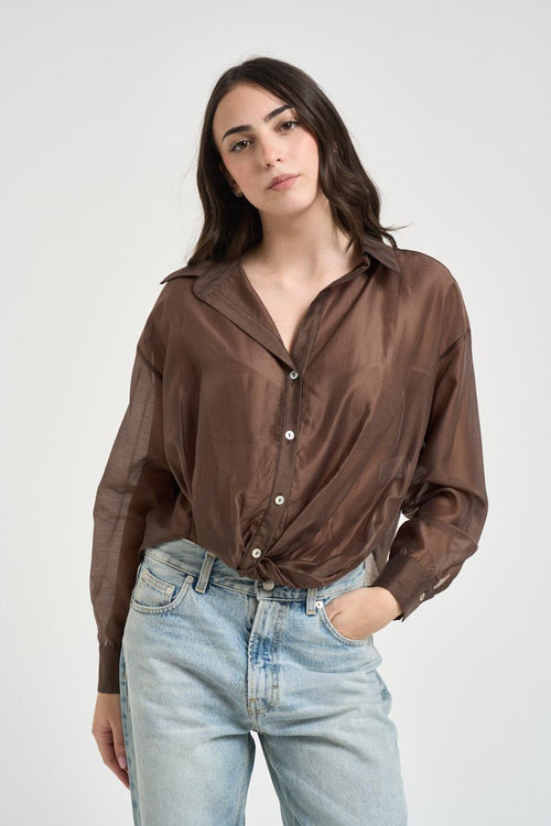 Camicia donna semitrasparente marrone