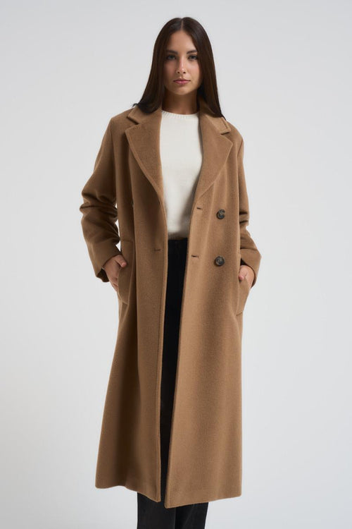 Cappotto Zufolo lungo doppiopetto donna cammello - 2