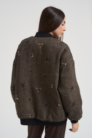 Bomber donna spinato marrone con strass - 5