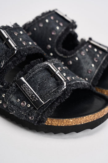 Sandali donna in denim nero con borchie - 3