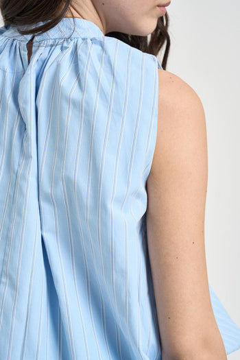 Blusa donna in popeline celeste - 5