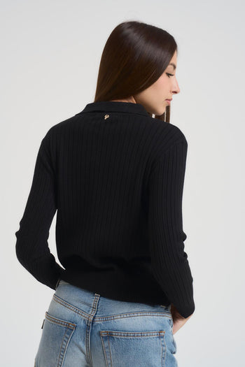 Polo in maglia a coste nera - 3