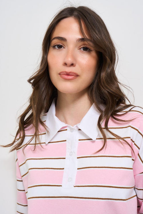 Polo donna a righe rosa - 2