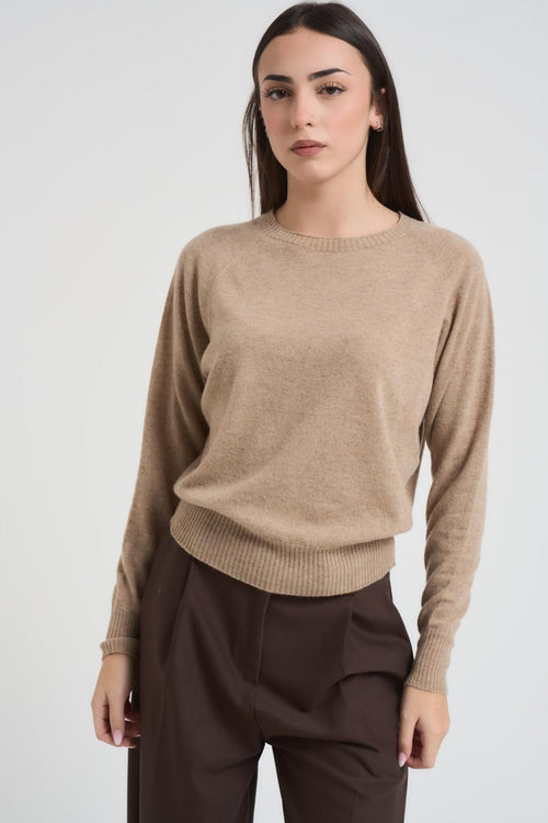 Maglia donna girocollo beige
