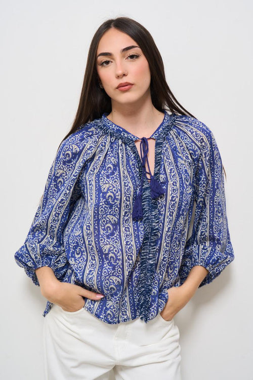 Blusa donna in fantasia blu
