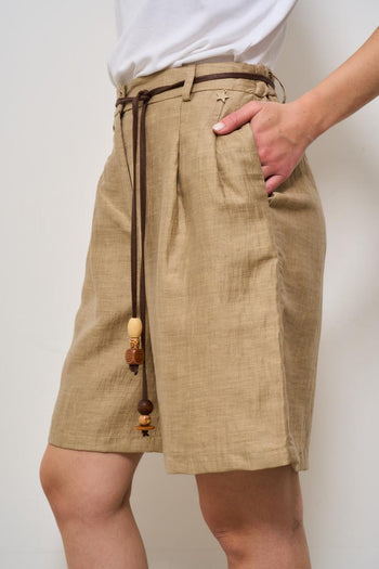 Bermuda donna beige con cintura - 3