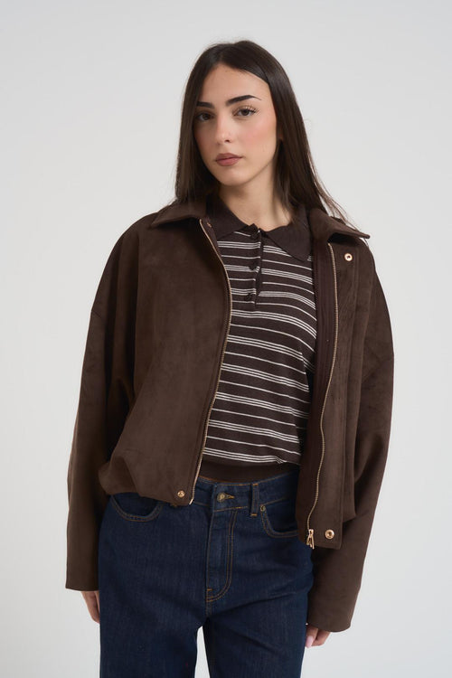 Giubbotto donna over in suede marrone - 2