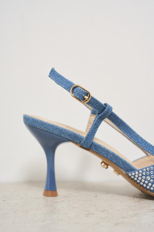 Demi-leather heeled shoe with rhinestones - 2