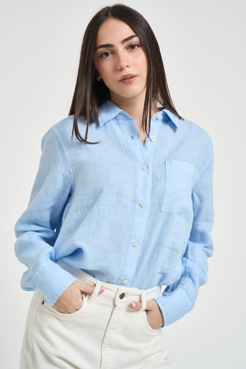Camicia donna in lino celeste