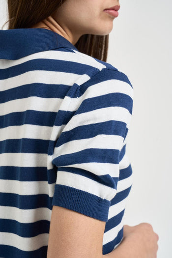 Polo donna in maglia a righe blu - 4