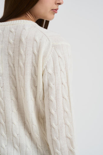 Maglia donna a trecce panna - 4