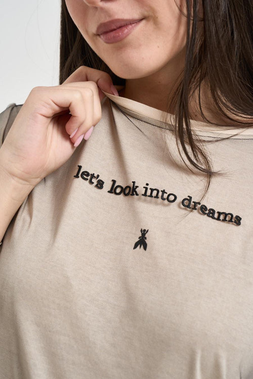 T-shirt donna sovrapposizione in tulle beige - 2