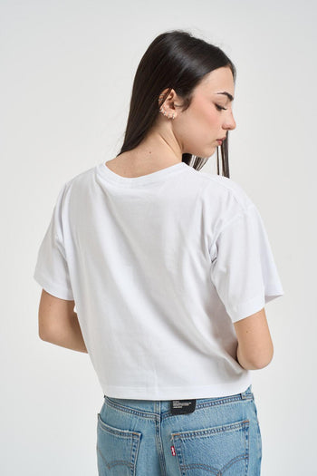 T-shirt donna cropped girocollo bianco - 3