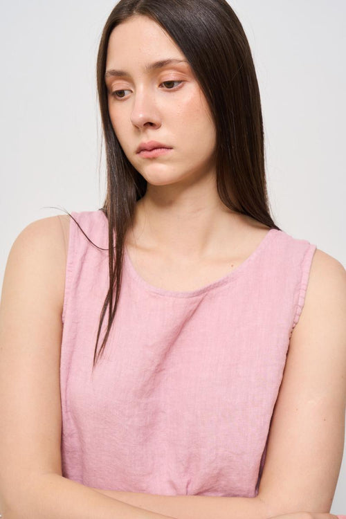 Top donna in lino rosa - 2