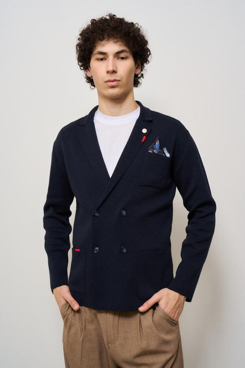 Giacca uomo in maglia doppiopetto blu