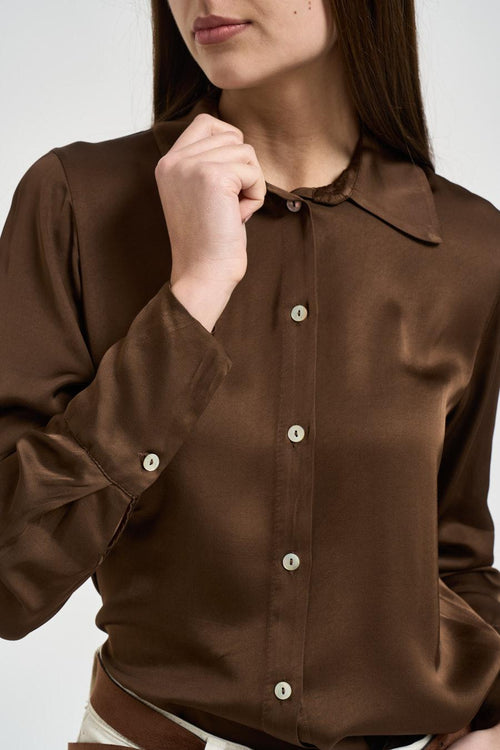 Camicia donna satinata marrone - 2