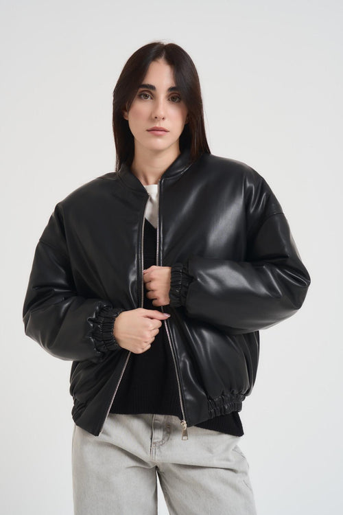 Bomber donna in ecopelle nero - 2