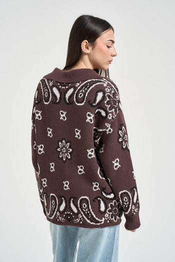 Cardigan donna fantasia bandana marrone - 3