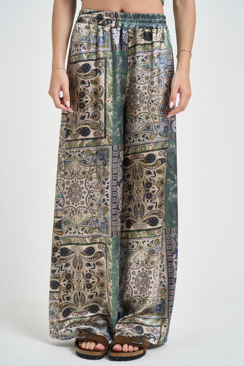 Pantalone donna fantasia bandana verde - 1