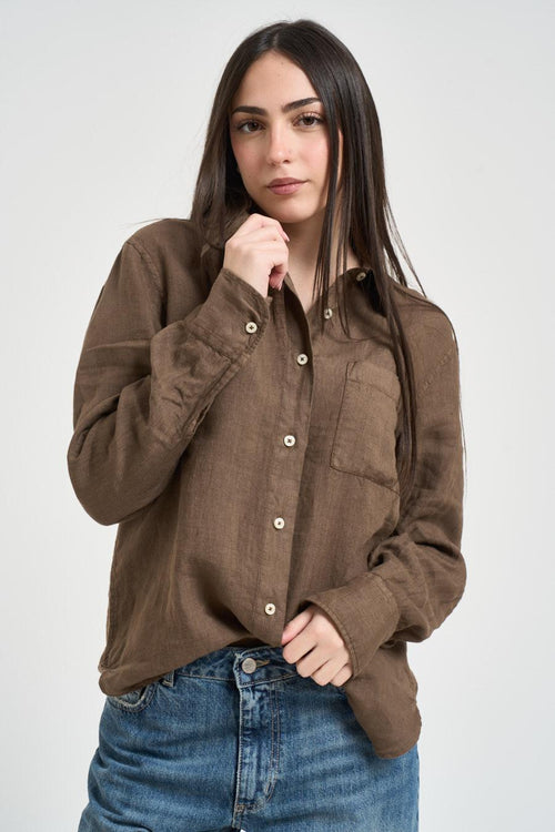 Camicia donna in lino marrone