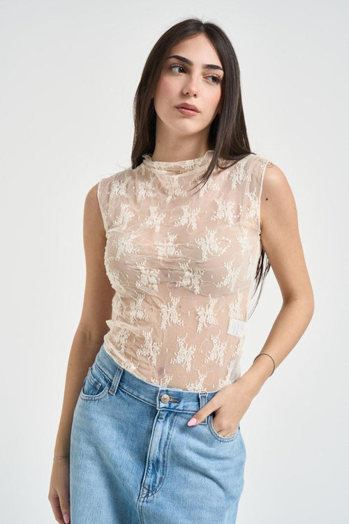 Top donna in tulle bianco semitrasparente - 1