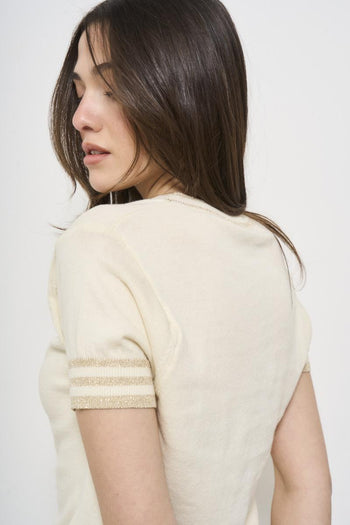 Women's Cream Knit T-Shirt - 4