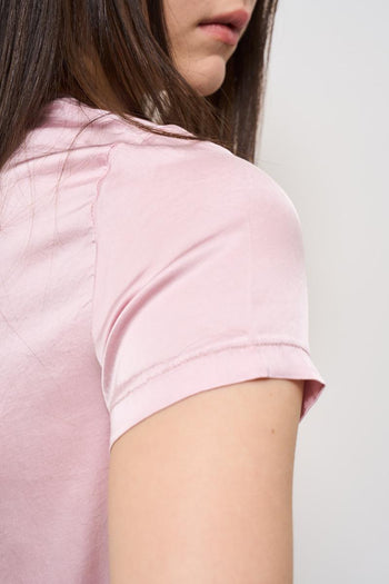 T-shirt donna girocollo rosa satinata - 5