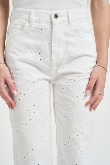 Jeans donna a sigaretta sangallo in denim bianco - 5