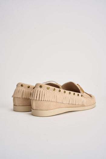 Mocassino donna in suede beige con frange - 6