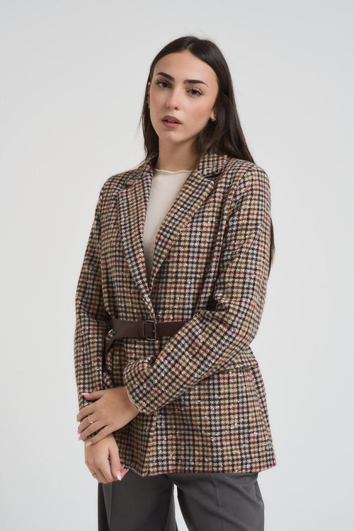 Giacca donna monopetto check marrone - 2