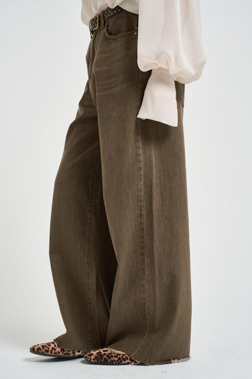 Jeans donna gamba larga in denim marrone - 2