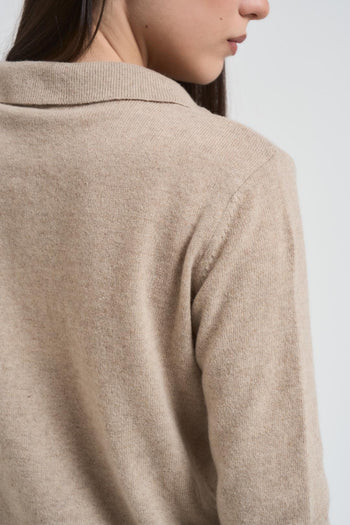 Polo donna a manica lunga beige - 4
