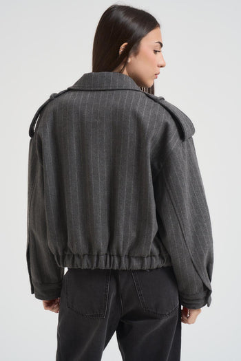 Bomber donna gessato in fresco lana grigio - 6