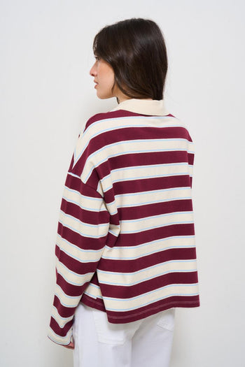 Polo donna a righe bordeaux - 4