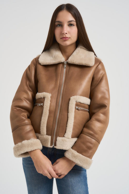 ecomontone donna in ecopelle marrone