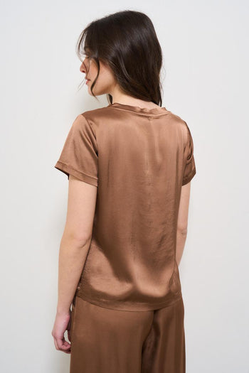 T-shirt donna girocollo satinata marrone - 4
