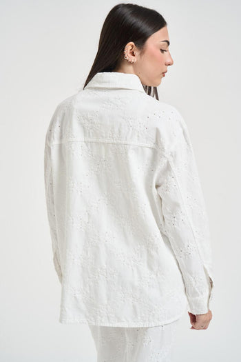 Camcia donna con ricami in denim bianco - 4