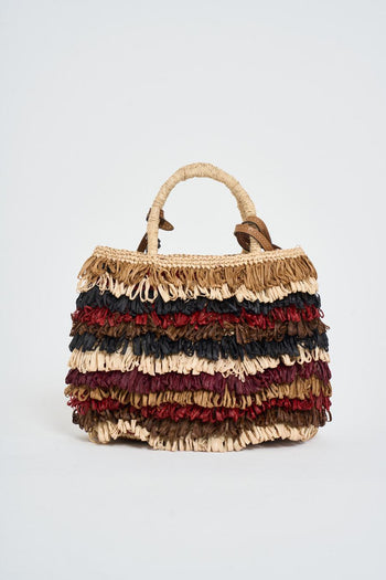 Borsa donna in rafia a righe multicolor - 5