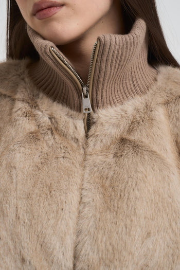 Giubbotto donna ecopelliccia beige - 3