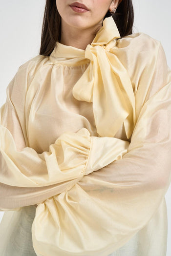 Camicia donna con fiocco senape - 4