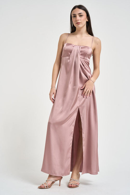 Abito lungo donna rosa cipria in raso fluido