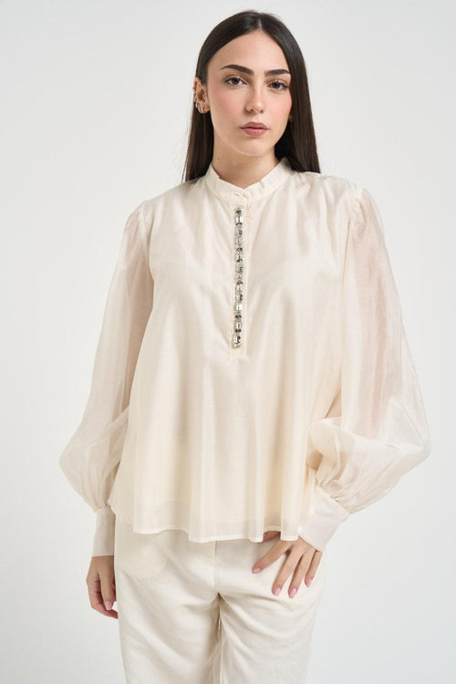 Blusa donna con pietre panna
