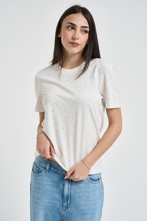 T-shirt donna con strass bianca - 1