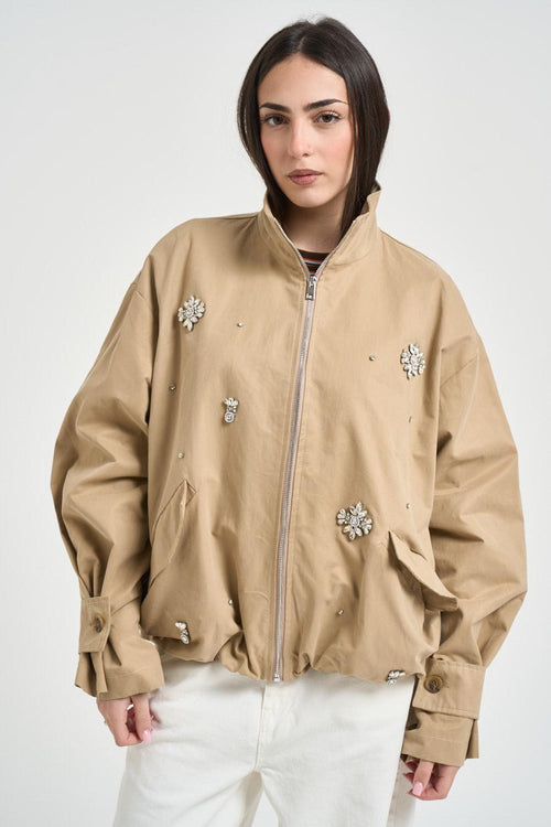 Bomber donna con strass beige - 1